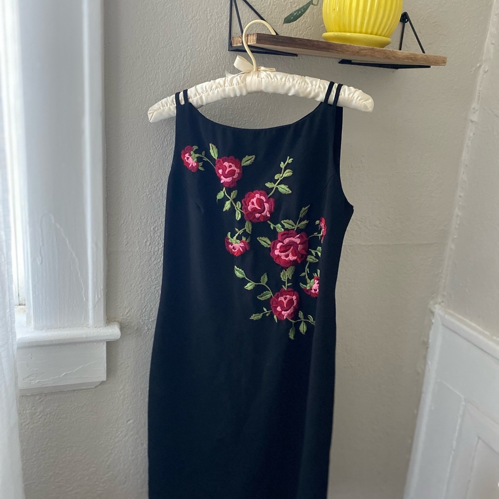 Embroidered Black Mini Dress - Petite